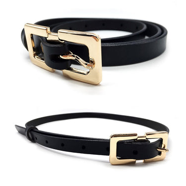 Designer Leather Golden Metal Square Pin Buckle Belts for Women  -  GeraldBlack.com