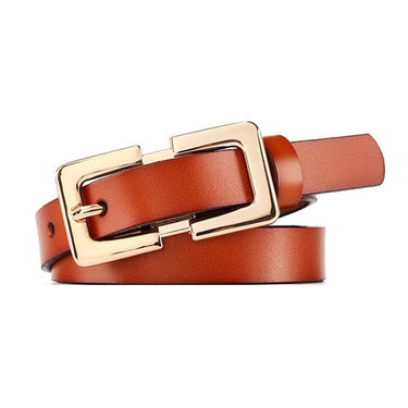 Designer Leather Golden Metal Square Pin Buckle Belts for Women  -  GeraldBlack.com