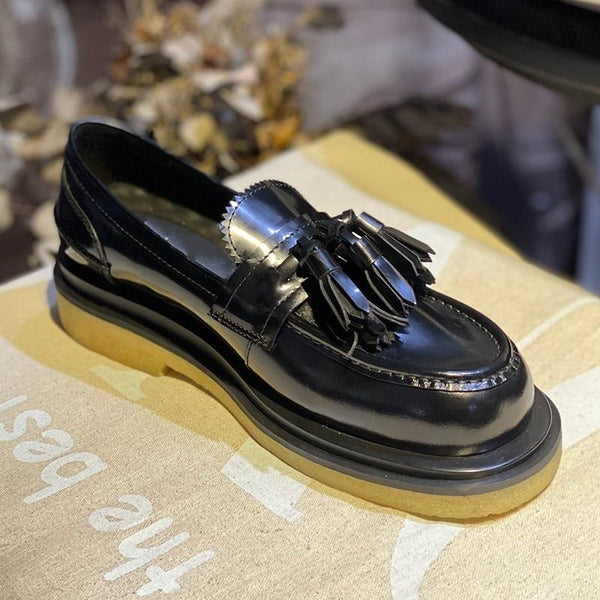 Designer Leather Round toe Platform Tassel Loafers for Casual and Office - SolaceConnect.com