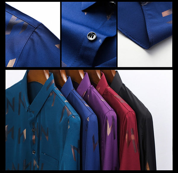 Designer letter mens shirts for men clothing pocket fashion spring long sleeve shirt luxury dress  -  GeraldBlack.com