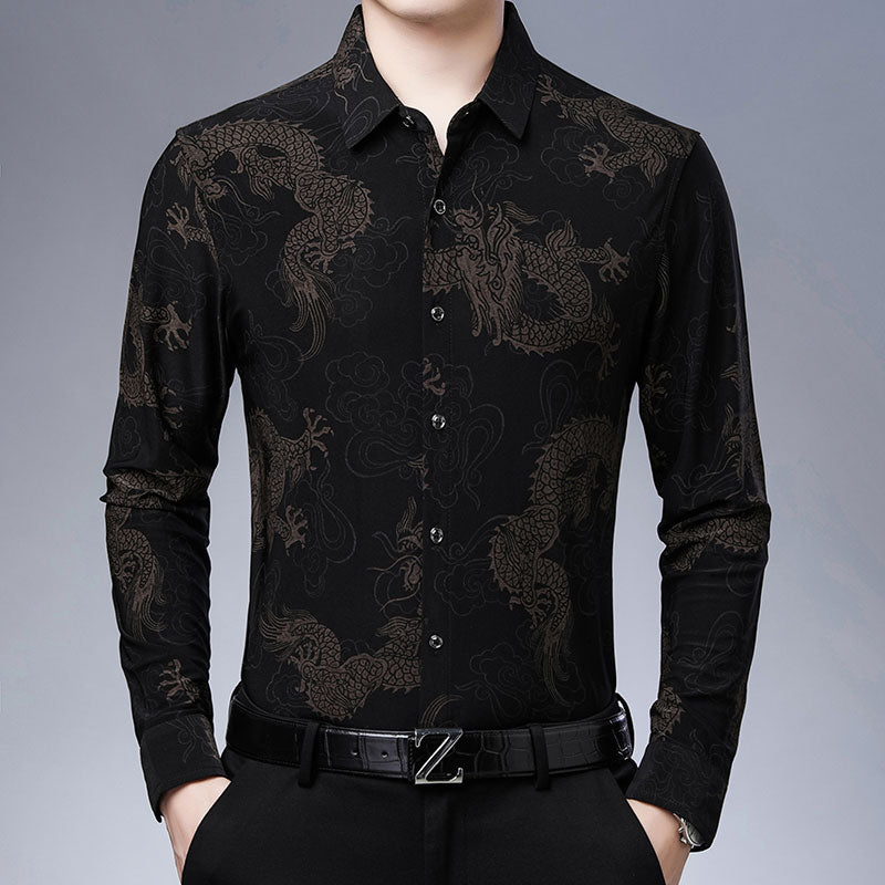 Designer loong mens shirts for men clothing korean fashion long sleeve shirt luxury dress casual clothes jersey  -  GeraldBlack.com