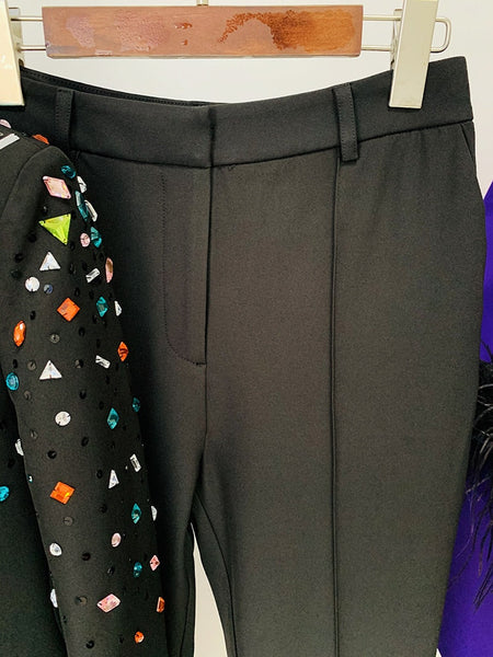 Designer Runway Fashion Suit Set Women's Slim Fitting Strass Diamonds Beaded Blazer Pants Set  -  GeraldBlack.com