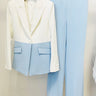 Designer Runway Suit Set Women's Office Single Button Color Block Patchwork Blazer Flare Pants Suit  -  GeraldBlack.com