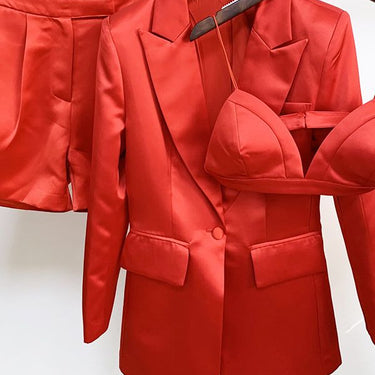 Designer Runway Suit Set Women's Single Button Blazer Camis Shorts Set 3pcs  -  GeraldBlack.com