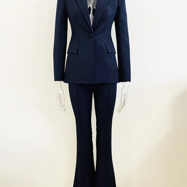 Designer Runway Suit Two Piece Set Women Single Button Slim Fit Blazer Flare Pants Suit Set  -  GeraldBlack.com