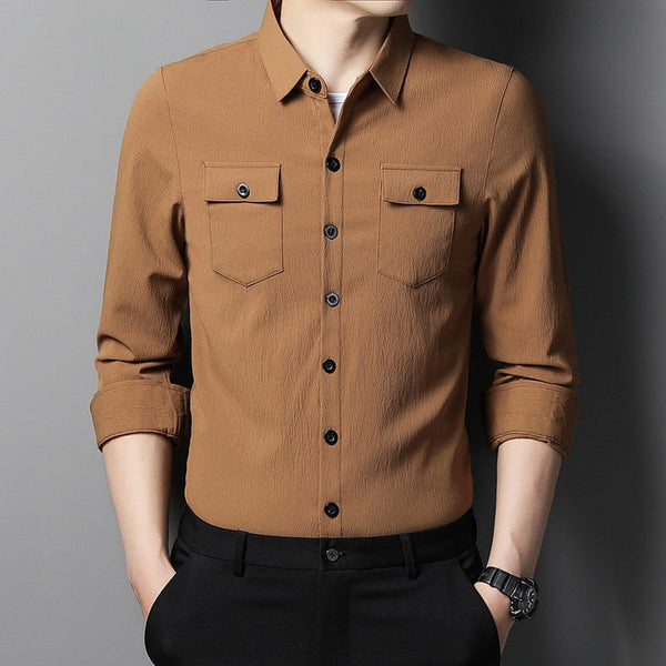 Designer shirts for men clothing wearable two pocket fashion long sleeve shirt luxury dress casual clothes jersey 1318  -  GeraldBlack.com