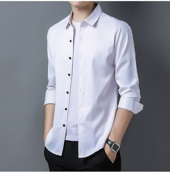 designer solid shirts for men clothing korean fashion long sleeve luxury dress casual clothes jersey  -  GeraldBlack.com