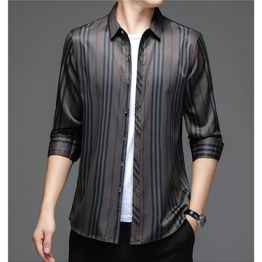 Designer striped mens shirts for men clothing korean fashion autumn long sleeve shirt luxury dress casual clothes jersey  -  GeraldBlack.com