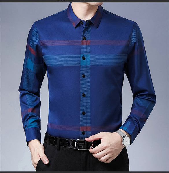 Designer striped mens shirts for men clothing korean fashion long sleeve shirt luxury dress casual clothes jersey 91  -  GeraldBlack.com