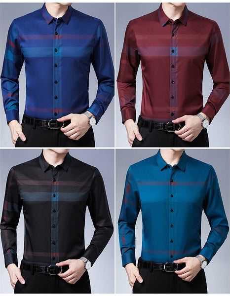 Designer striped mens shirts for men clothing korean fashion long sleeve shirt luxury dress casual  -  GeraldBlack.com
