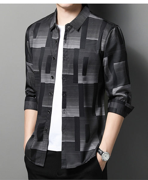 designer striped shirts for men clothing korean fashion long sleeve luxury casual clothes jersey  -  GeraldBlack.com
