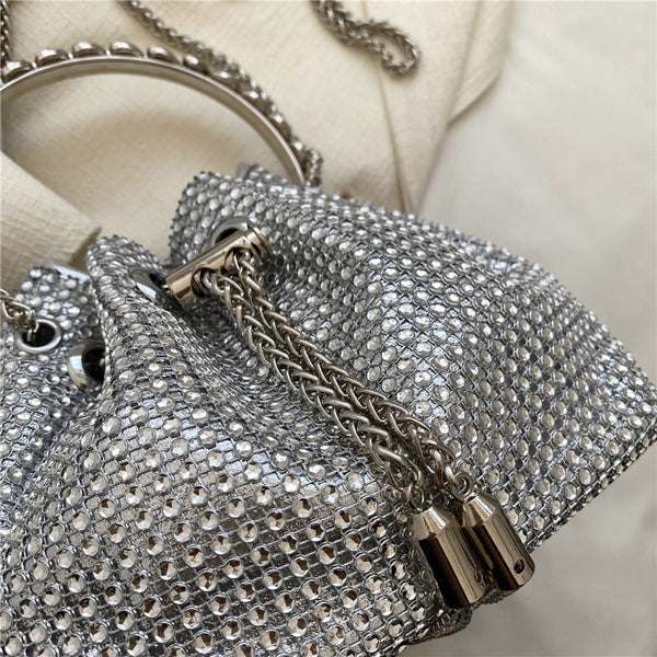 Diamond Bucket Chain Small Shoulder Crossbody Handbags For Women Designer Ring Handle Evening Party Tote Handbags  -  GeraldBlack.com