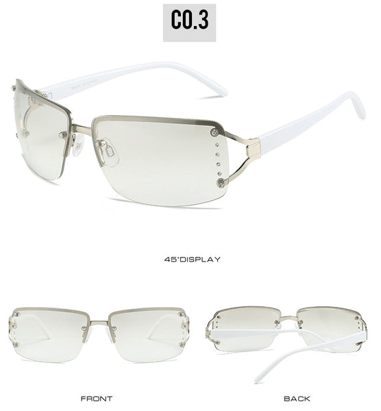 Diamond Decor Sunglasses For Women Rimless Future Punk Sun Glasses UV400 Shades Eyewear  -  GeraldBlack.com