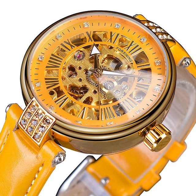 Diamond Embellished Automatic Self-Wind Skeleton Watch for Women  -  GeraldBlack.com