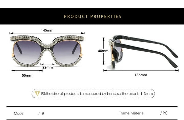 Diamond Oversized Round Sunglasses Luxury Crystal Blingbling Stylish Sunglasses  -  GeraldBlack.com