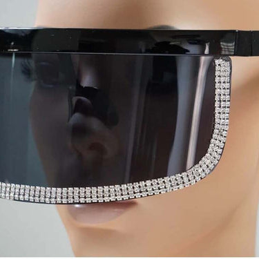 Diamond Oversized Shield Visor Sunglasses Women Flat Top Mask Mirrored Shades Men Windproof Eyewear  -  GeraldBlack.com
