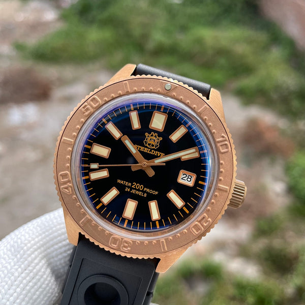 Dive Watch For Men Bronze Wristwatch Sapphire Crystal Bubble Mirror Mechanical Watch Super Luminous  -  GeraldBlack.com