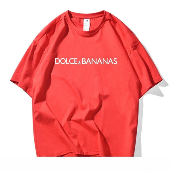 Dolce & Bananas Letters Casual Men 100% Cotton T-shirt Tshirt Summer Short Sleeve Tops Streetwear  -  GeraldBlack.com