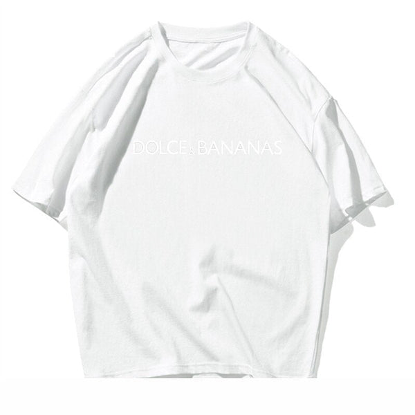 Dolce & Bananas Letters Casual Men 100% Cotton T-shirt Tshirt Summer Short Sleeve Tops Streetwear  -  GeraldBlack.com