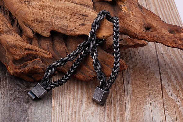 Double Chain Link Stainless Steel Men's Bracelets Vintage angles Jewelry With Magnet Clasp 10 Inches Engraveable  -  GeraldBlack.com