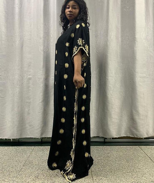 Boubou Africain Femme Kaftan Maxi Dress Abaya Dubai Dashiki Embroidery Black Long Robe Islamic - SolaceConnect.com
