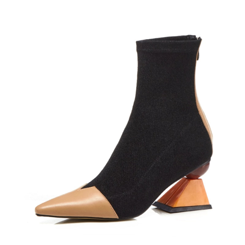 Strange Style Women's Pointed Toe Rear Zipper Elastic Short Socks Boots 1 Strange Style Women's Pointed Toe Rear Zipper Elastic Short Socks Boots