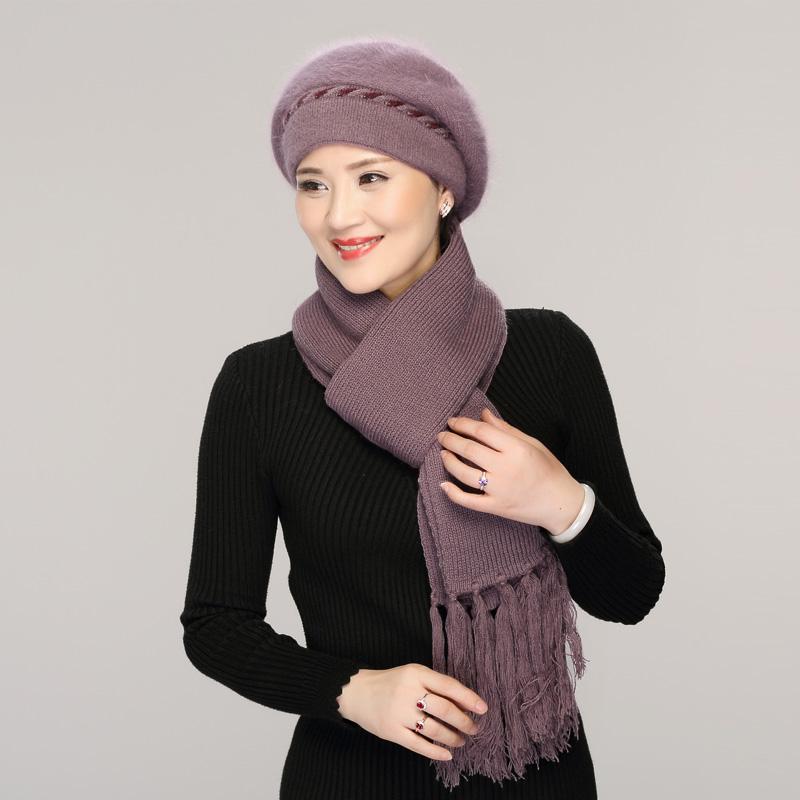 Elderly Female Autumn Winter Warm Knitted Rabbit Hair Wool Grandmother Hat - SolaceConnect.com