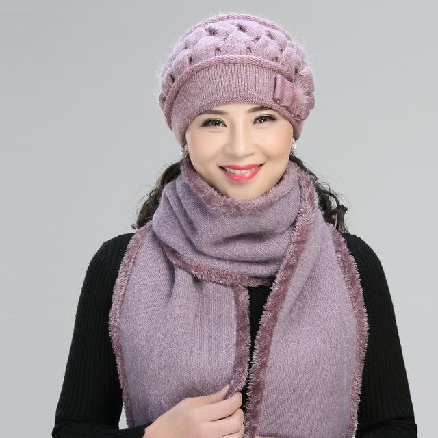 Elderly Lady Winter Rabbit Hair Knitted Casual Cotton Woollen Hat - SolaceConnect.com