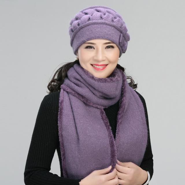 Elderly Lady Winter Rabbit Hair Knitted Casual Cotton Woollen Hat - SolaceConnect.com