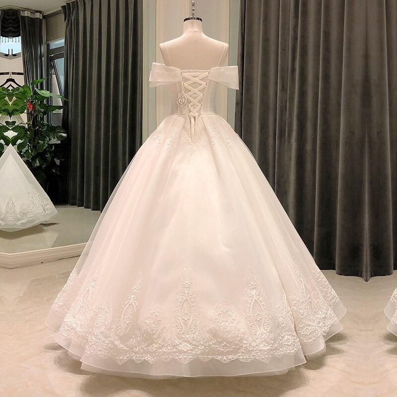 Elegant Boat Neck Lace Off Shoulder Crystal Beads Bridal Wedding Gowns  -  GeraldBlack.com