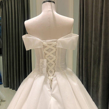 Elegant Bridal Off Shoulder Simple Ball Gown Wedding Dress with Beads - SolaceConnect.com