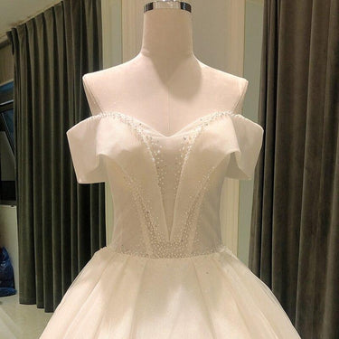 Elegant Bridal Off Shoulder Simple Ball Gown Wedding Dress with Beads - SolaceConnect.com