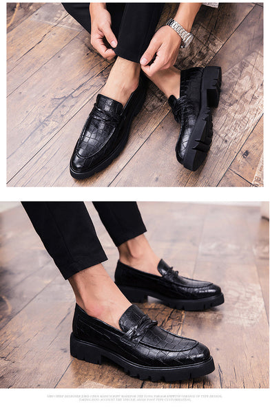 Elegant Casual Men's Leather Height Increase Thick Soled Loafers Shoes  -  GeraldBlack.com