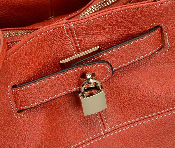 Elegant Cow Leather Women's Shoulder Bag Orange Crossbody Fashion Handbag - SolaceConnect.com