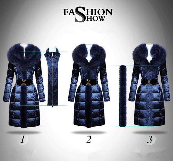 Fashion Winter Down Jacket Women Fox Fur Collar Slim Warm Down Coat Female Long Parka Ladies Elegant - SolaceConnect.com