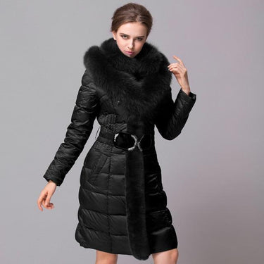 Elegant Fashion Ladies Fox Fur Collor Slim Winter Warm Long Down Jacket  -  GeraldBlack.com