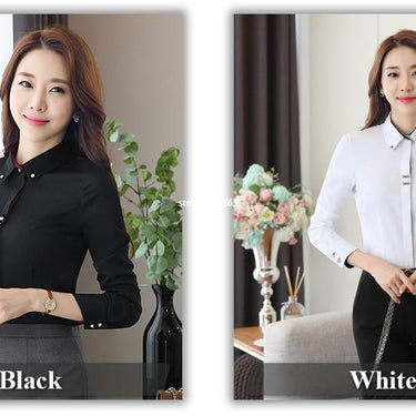 Elegant Female Casual Long Sleeve Turn-down Collar Autumn Blouse Shirt - SolaceConnect.com