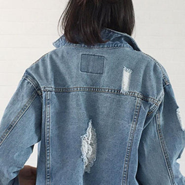 Elegant Feminino Vintage Slim Ripped Holes Denim Jeans Bomber Jacket - SolaceConnect.com