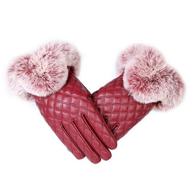 Elegant Girls Leather with Rabbit Fur Free Size Thick Winter Gloves  -  GeraldBlack.com