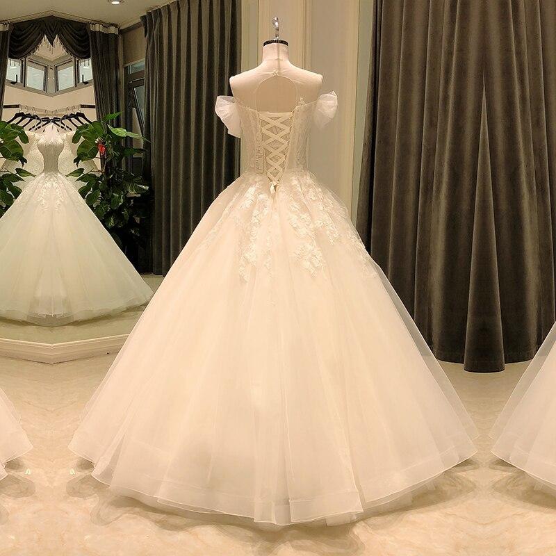 Elegant Lace Short Sleeve Crystal Bridal Wedding Gown Dresses for Bride  -  GeraldBlack.com