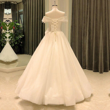 Elegant off Shoulder Short Sleeve Crystal Bow Decorated Wedding Gowns  -  GeraldBlack.com