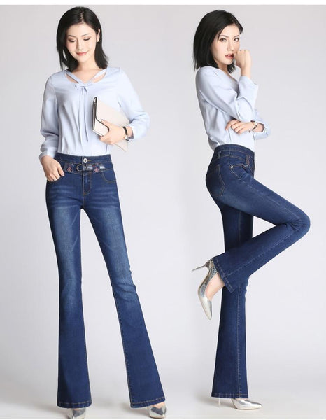 Women Flared Jeans High Waist Elegant Retro Style Bell Bottom Skinny Denim Pants Female Sexy - SolaceConnect.com