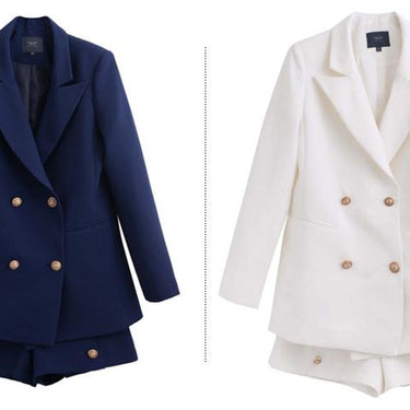 Elegant White Color Blazer Short Suit 2 Piece Set for Office Ladies - SolaceConnect.com