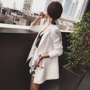 Elegant White Color Blazer Short Suit 2 Piece Set for Office Ladies  -  GeraldBlack.com