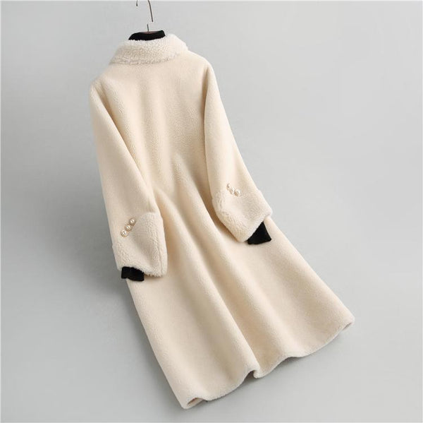 Elegant Winter Jacket Women Korean Long 100% Real Wool Coat Female Sheep Shearling Jackets Jaqueta - SolaceConnect.com