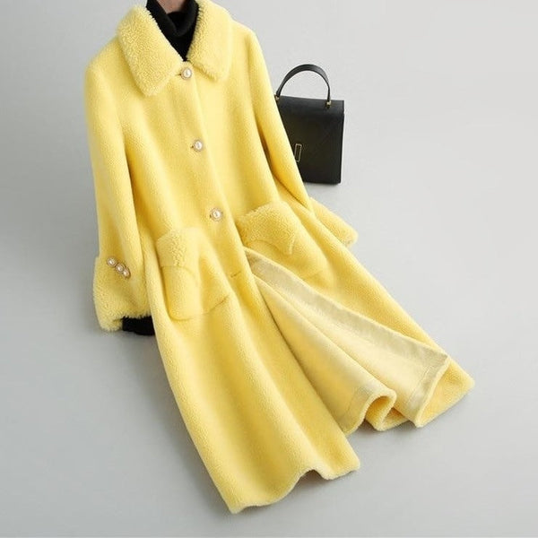 Elegant Winter Korean Women's Sheep Shearling Wool Long Coats & Jackets  -  GeraldBlack.com