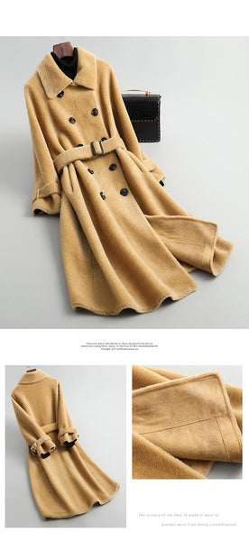 Elegant Real Sheep Shearling Coat Female Autumn Winter Women's Fur Coat Long Wool Jackets Jaqueta - SolaceConnect.com