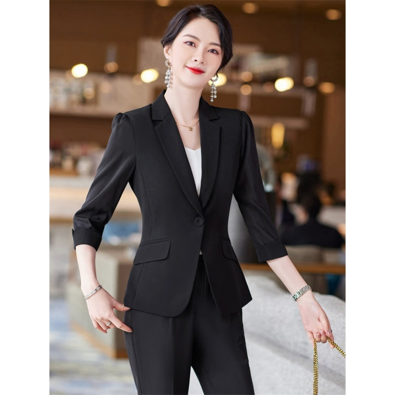 Elegant Women's Half Sleeves Top with Skirt Office Work Wear Suitskirt  -  GeraldBlack.com