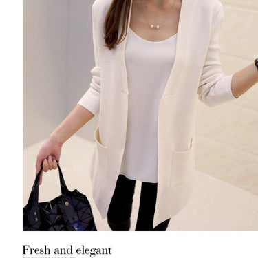 Elegant Women's Spring Autumn Knitted Medium-long Pocket Cardigan Outerwear - SolaceConnect.com