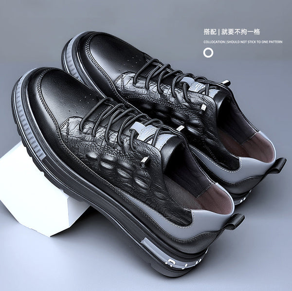 Elevator Fashion Men's White Leather 6cm Height Increase Chunky Sneakers  -  GeraldBlack.com